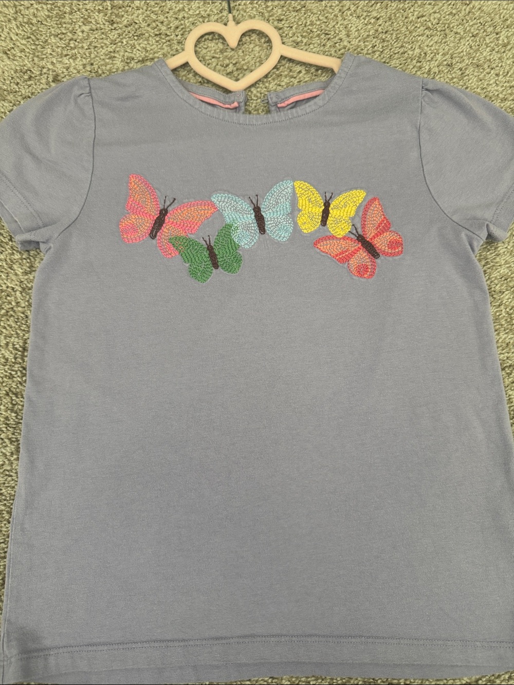 Mini Boden Gray Short-Sleeve Tee with Multicolor Embroidered Butterflies